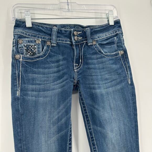Vintage y2k Women's Low Rise Bedazzled Miss Me Blue Denim Bootcut Jeans Sz 27 - Picture 4 of 10